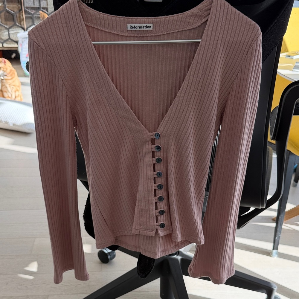 Reformation Mauve Ribbed Button-Down cardigan/ top. Size S